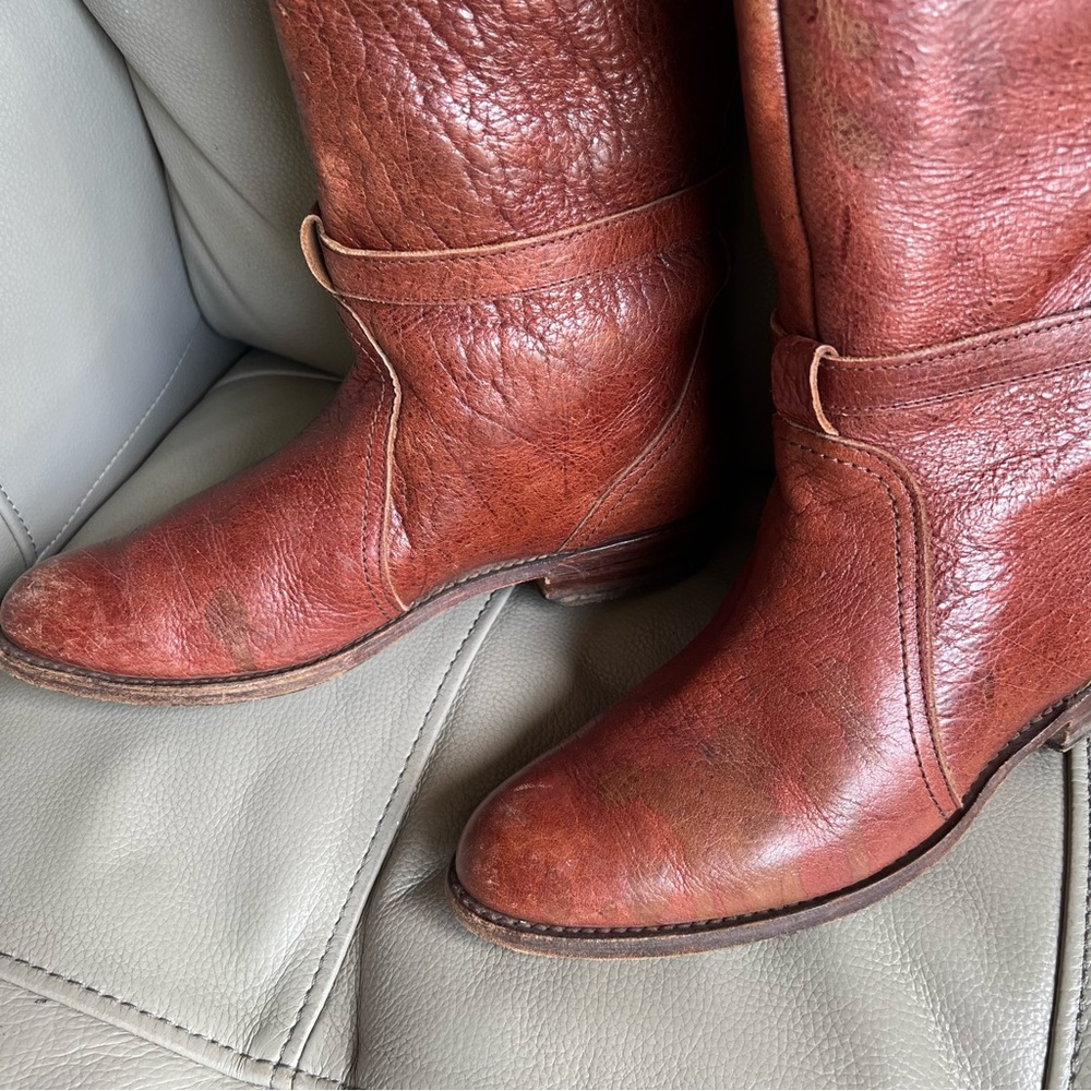 Vintage Frye Riding Boots Sz 7 M Dorado Knee High Redwood Pull On 77563 Spain - Picture 3 of 14